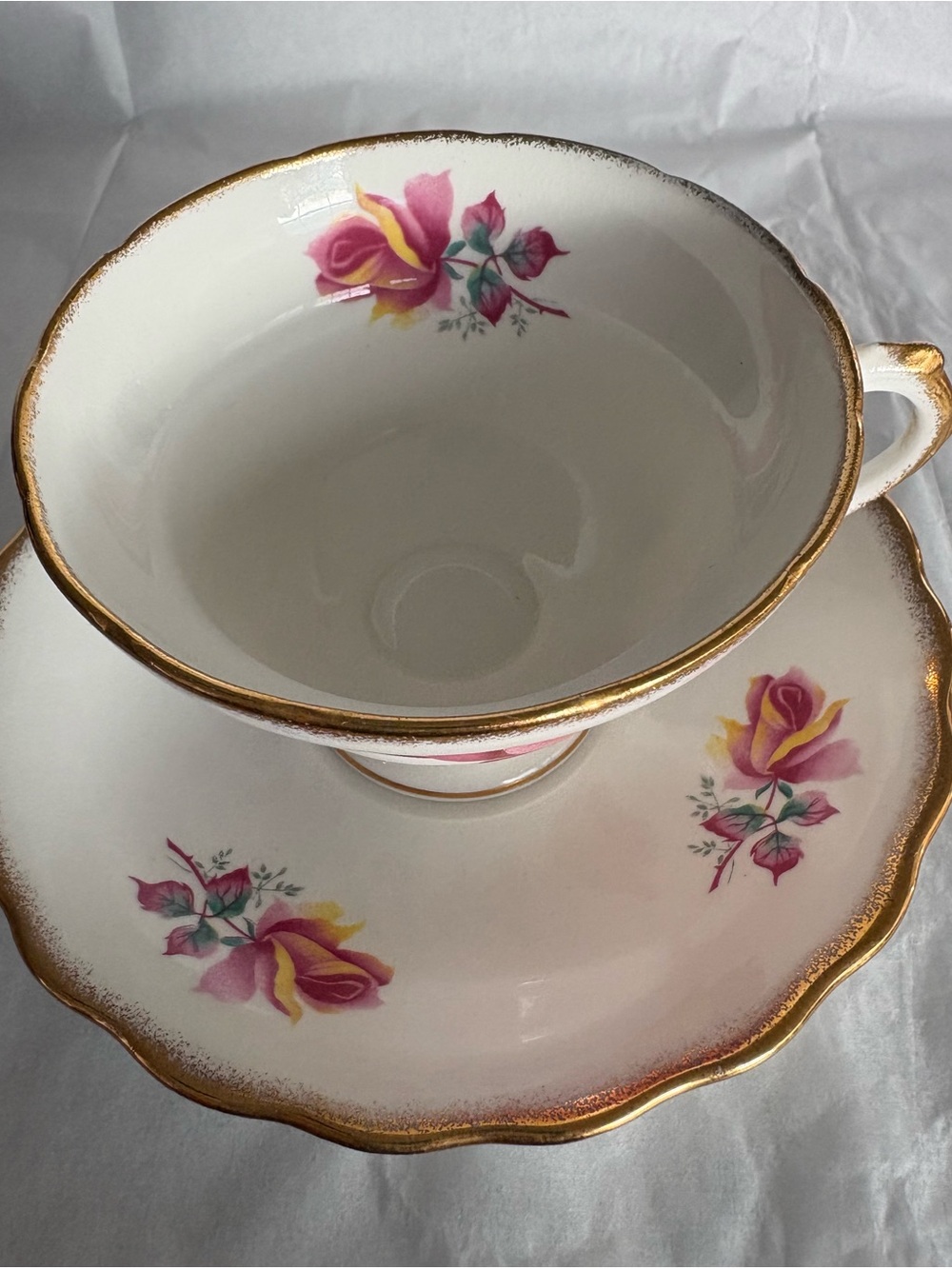 Rosina White Teacup & Saucer With Multi-color  Floral Gold Trim England Bone - Picture 3 of 15